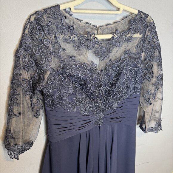 JJ’s house Mother Of The Bride Dress Size US 4 Blue Stormy Long Lace Half Sleeve - Picture 3 of 9